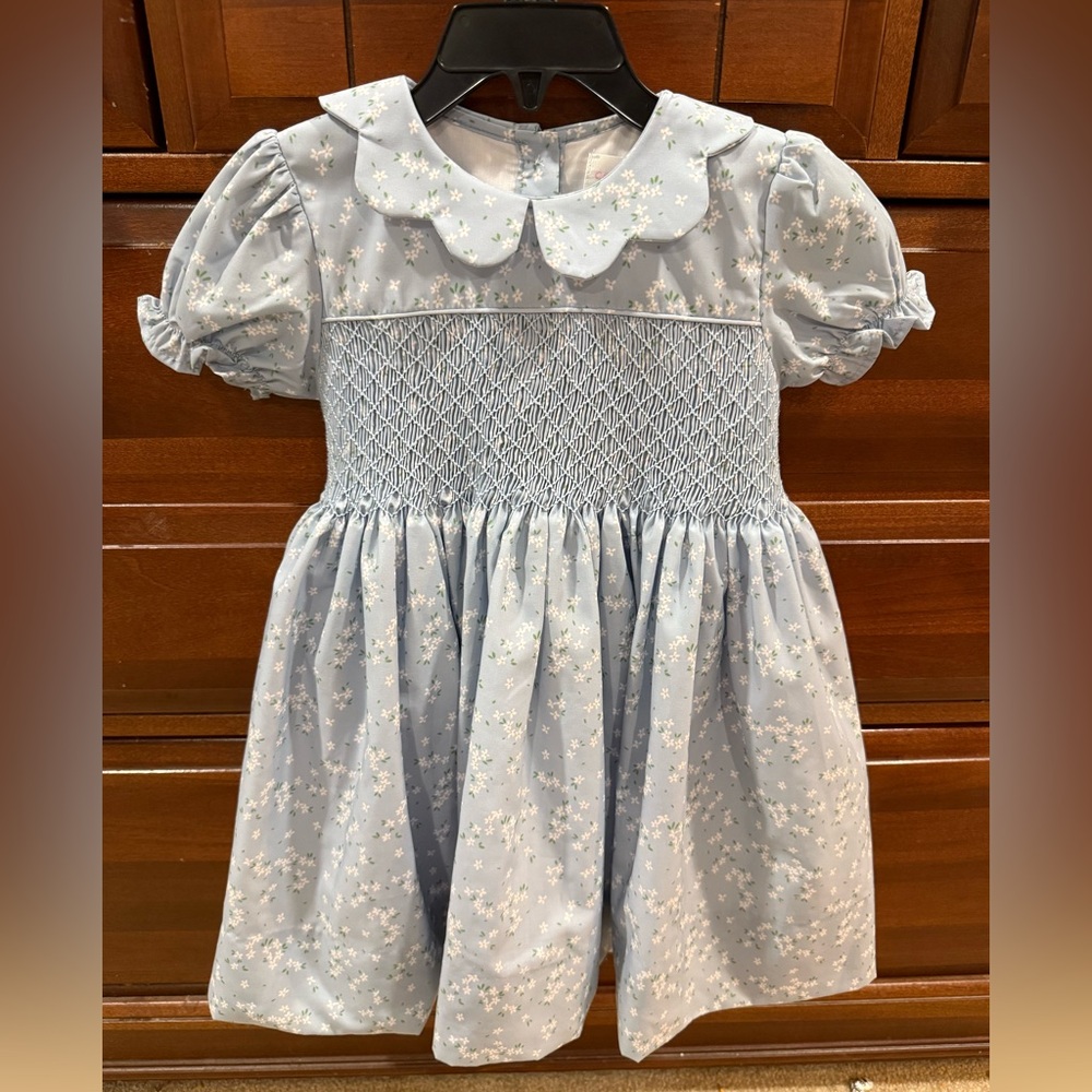 Blue Floral Kids Smocked Dress